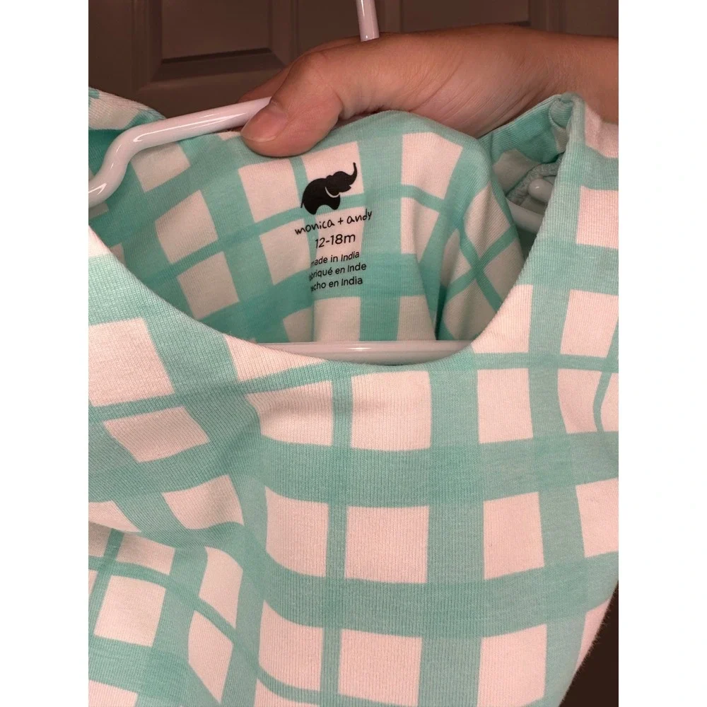 Monica and Andy Turquoise White Gingham Plaid Ruffle Dress‎ Size 12-18 Months